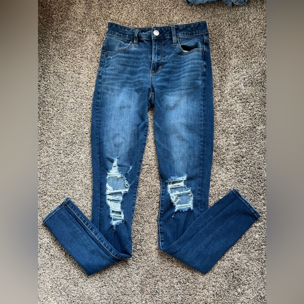 American Eagle Hi-Rise Dark Wash Jeggings, size 4 X-long